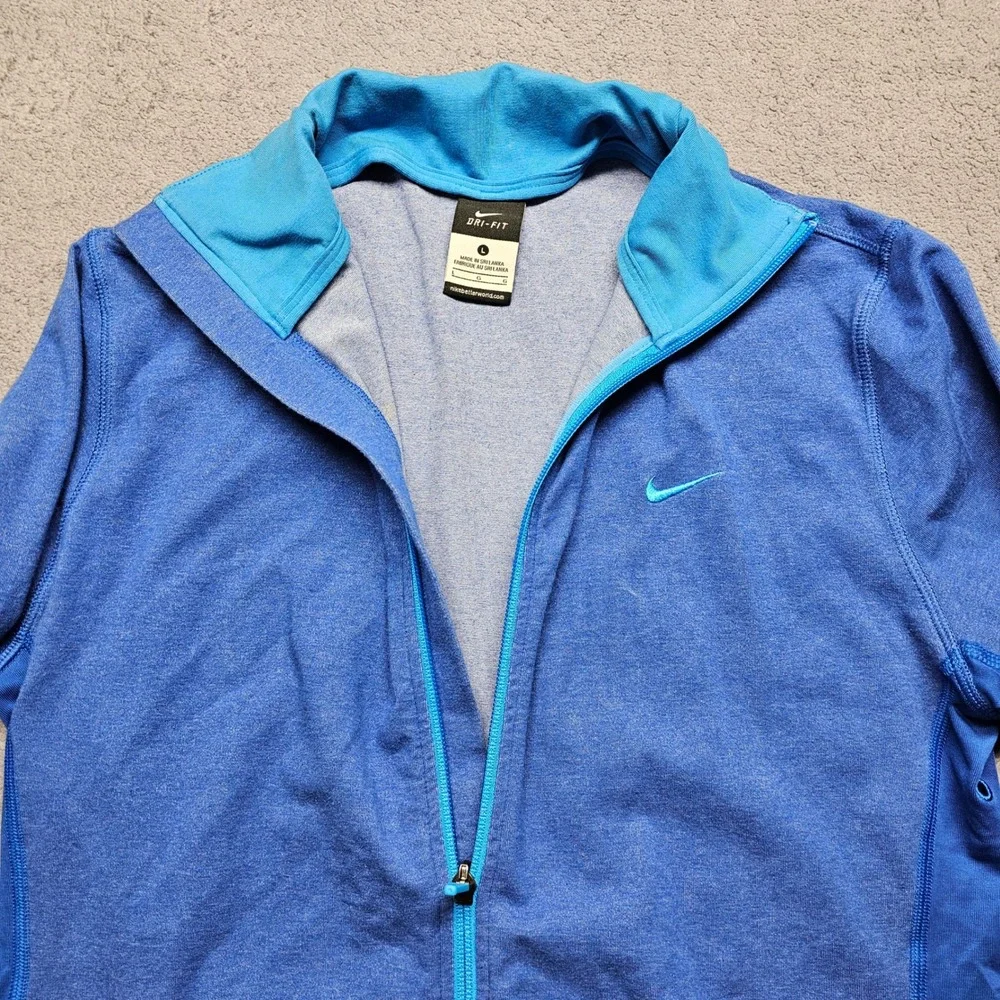 Nike‎ Track Running Jacket Womens L Blue Dri-Fit Athletic Long Sleeve Full Zip